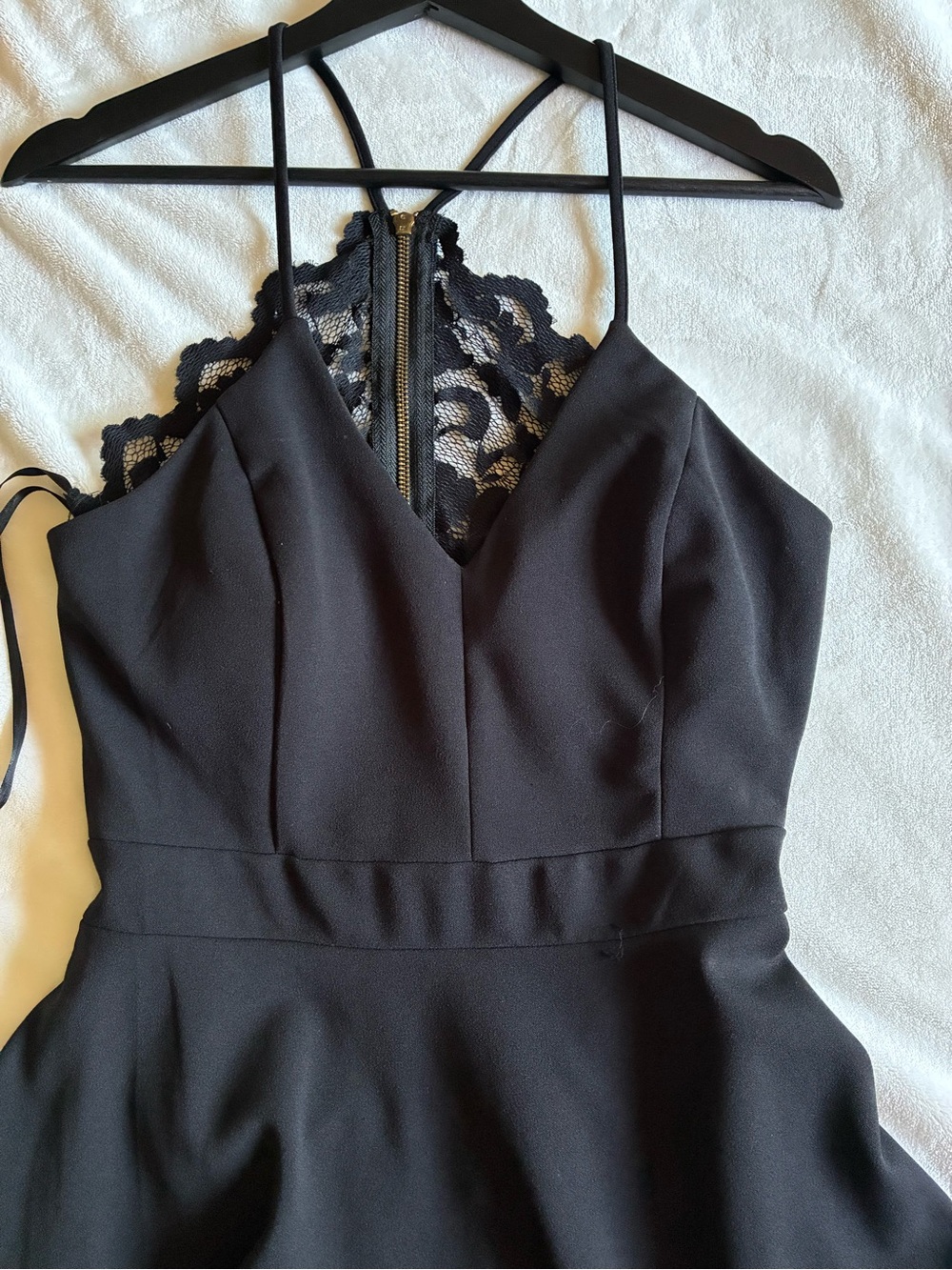 B Darlin Black Lace Bodice Evening Dress with Gold Zip